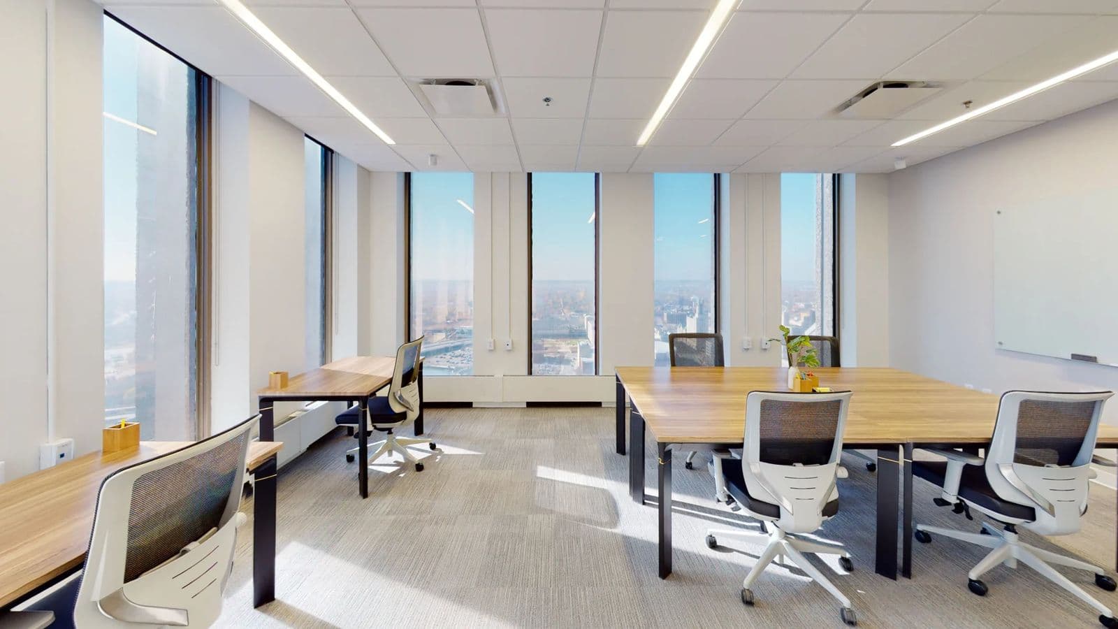 Open office workspace with city views