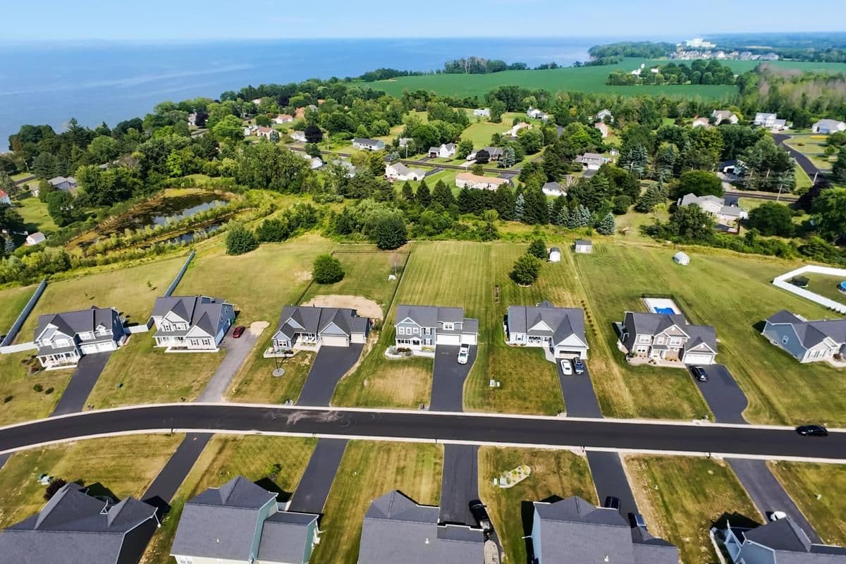 Aerial of new-construction homes