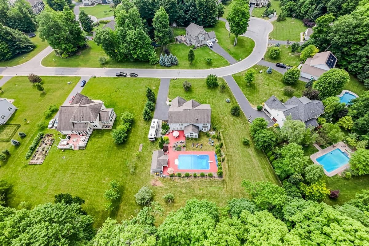 Aerial of a subdivision with cul-de-sacs