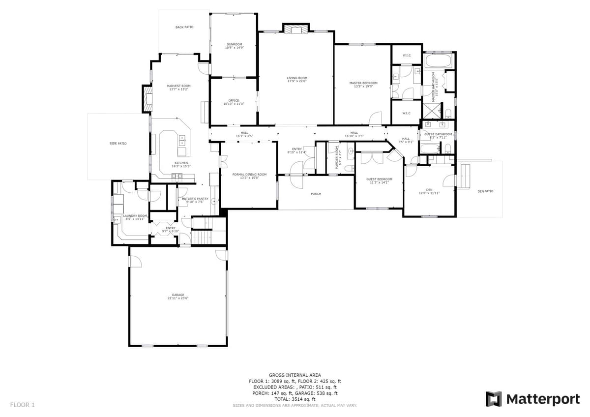 Schematic floor plan of a large home